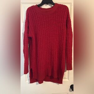 Zenana Outfitters Red Textured Crewneck Sweater